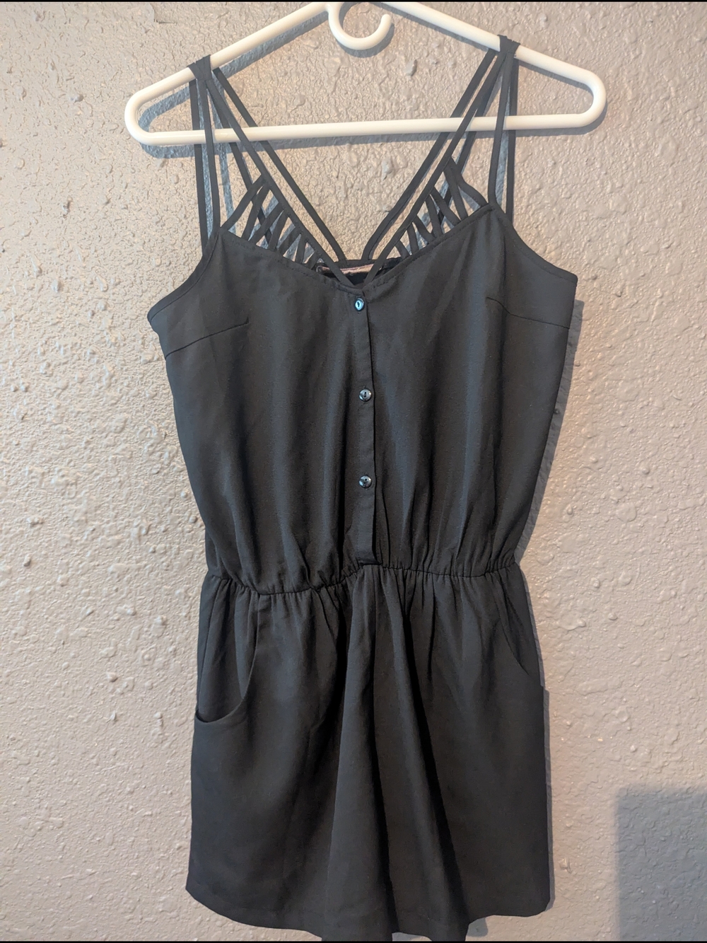 S Women’s Black Strappy Pocket Dress